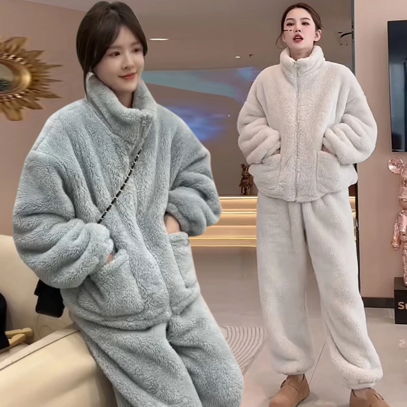 TUCANO/啄木鳥冬季双面绒加厚保暖时尚套装女款外穿家居服两件套