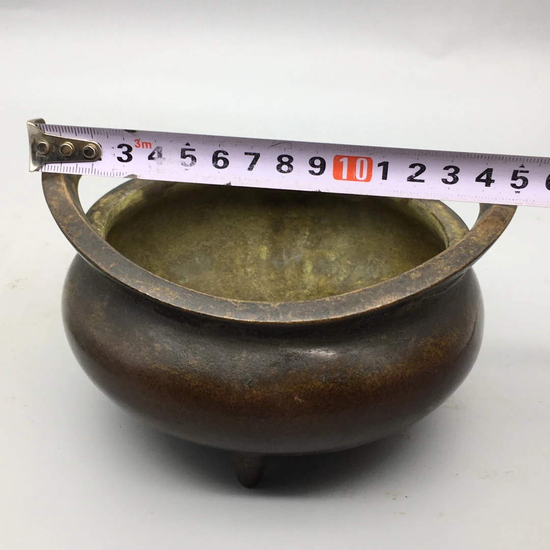 铜器收藏，宽元宝香炉，工艺精湛 ，包浆醇厚，铜器 重量约950克