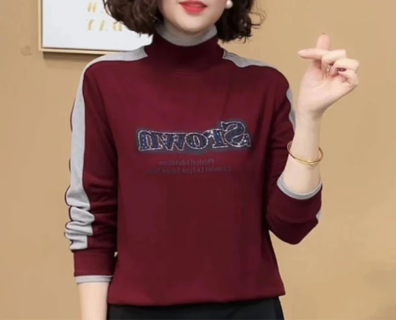 【爆款上市】2024新款时尚洋气百搭半高领字母长袖打底衫