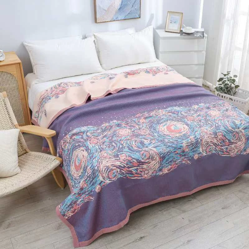 纱布盖毯天丝四季毯--梵高紫230*250