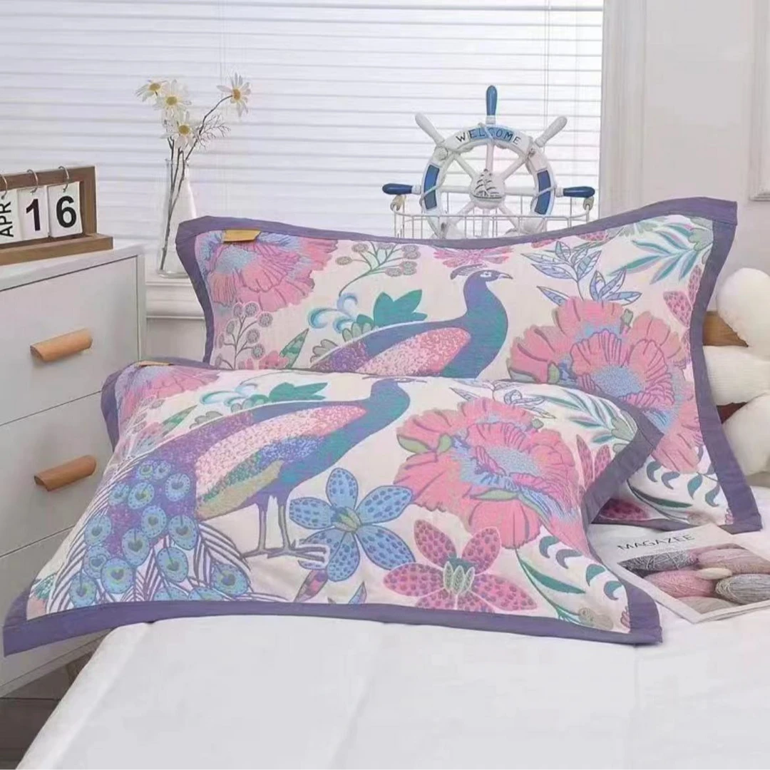 纯棉纱布枕巾--孔雀之灵50*80