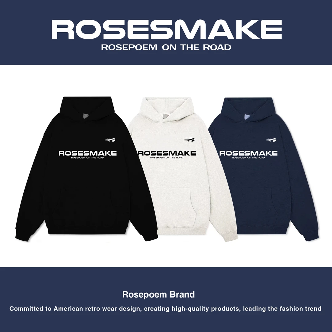 加绒国潮情侣复古LOGO印花连帽卫衣秋冬宽松oversize休闲帽衫男女