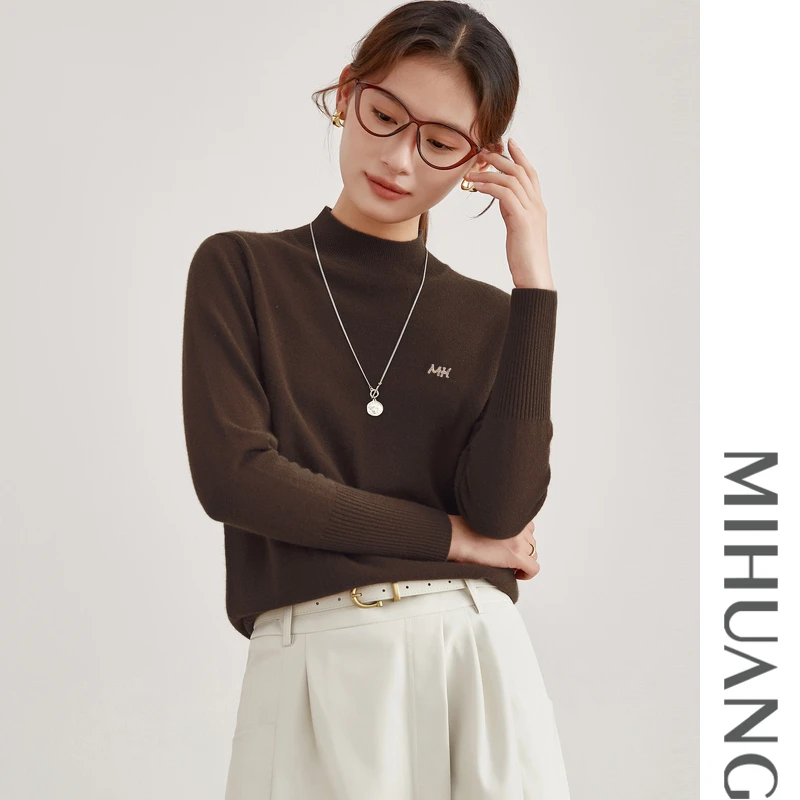 【专属】100山羊绒24秋冬新纯羊绒半高领钻饰品打底衫羊绒衫532203