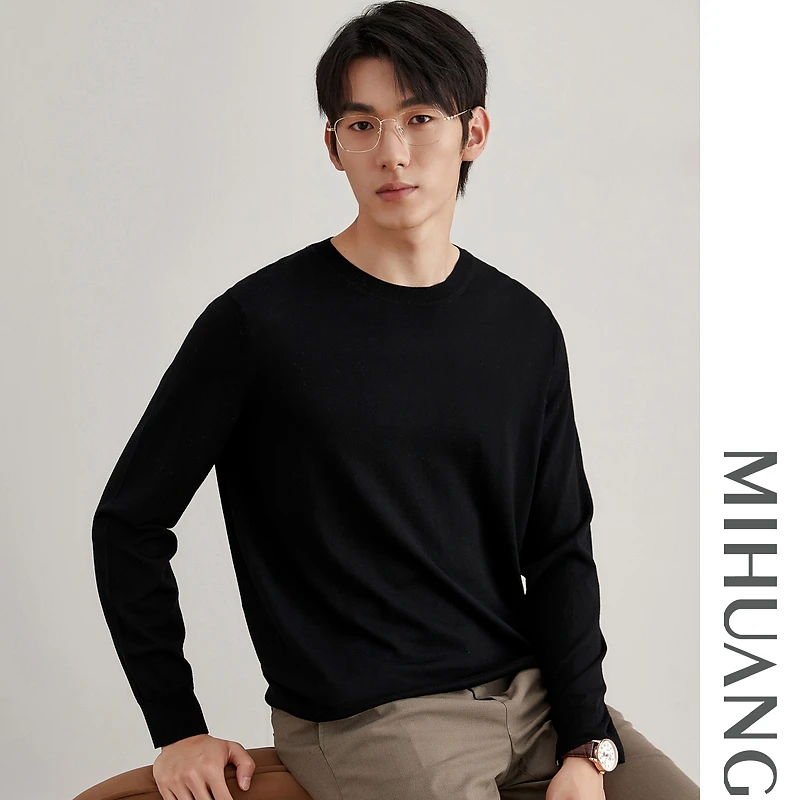 MIHUANG/米皇100纯羊毛精纺圆领男衫549113基础百搭