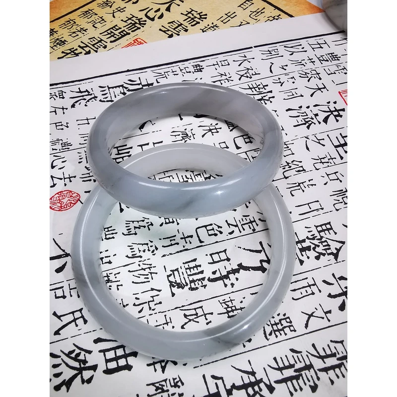 铜合金手镯 国风水墨山水青花水墨丹青8mm加粗手镯冰透女款圆镯