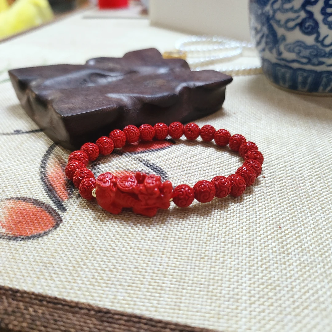 含辰砂工艺品天然压制朱砂貔貅如意珠手链
