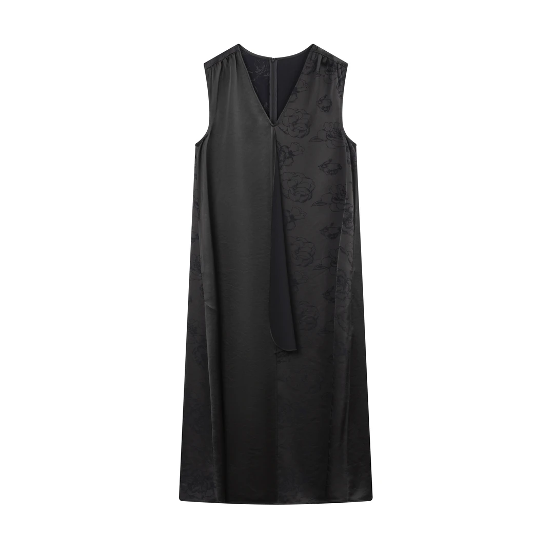 【顺丰包邮】提花拼接纯色缎面三醋酸连衣裙