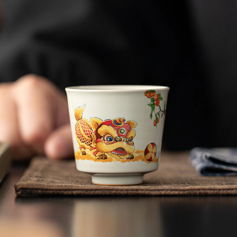 草木灰柿柿如意大号茶杯陶瓷家用国潮复古主人杯单杯泡茶功夫茶具