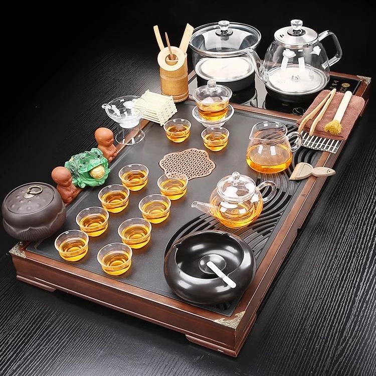 整套茶具套装家用办公客厅茶台烧水壶一体底部上水功夫泡茶杯茶盘