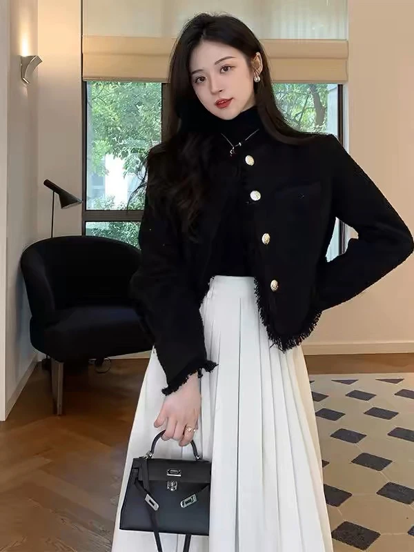 【浮力】10088黑色流苏小香风外套气质高级短款上衣
