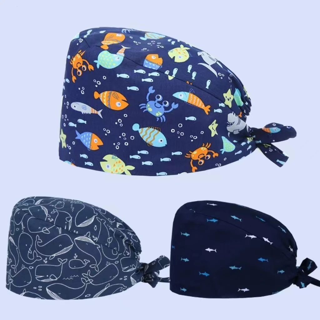 印花女棉透气婴幼儿男护士帽包头帽美容口腔月嫂医护工作帽薄款