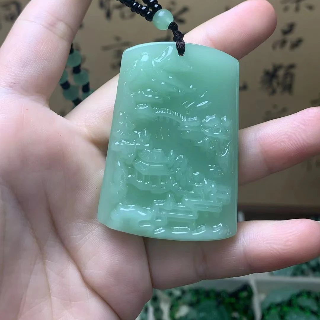 时尚饰品浅绿色山水牌