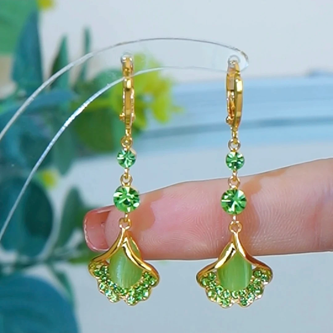 铜合金耳饰 绿色【银杏叶】耳环