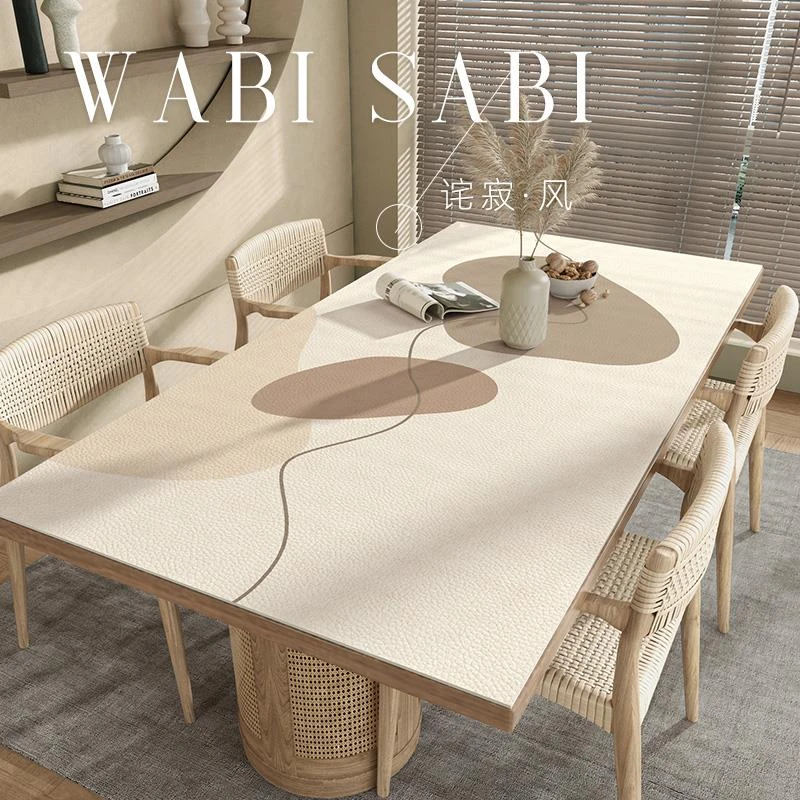 2025新款家用侘寂风桌布防水防油防烫免洗硅胶软皮革方形餐桌桌垫