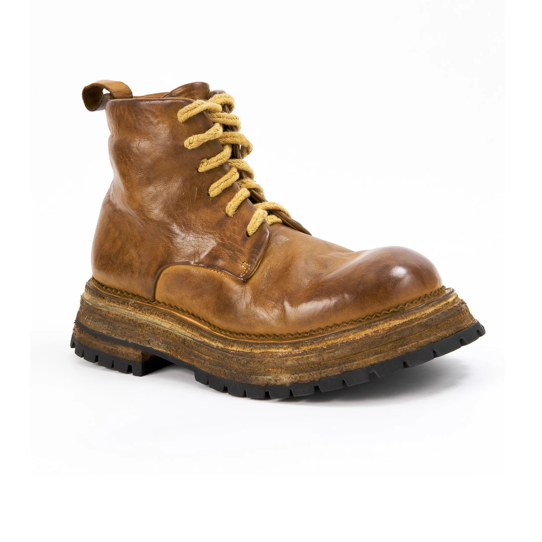 厚底复古大黄靴/高档马皮高帮马丁靴英伦复古水洗手工靴子女户外