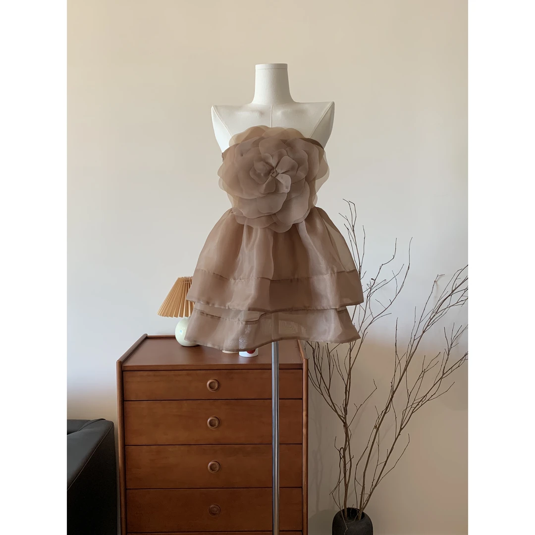 //娇俏佳人//时髦花朵设计感!!抹胸裙礼服生日裙礼服聚会