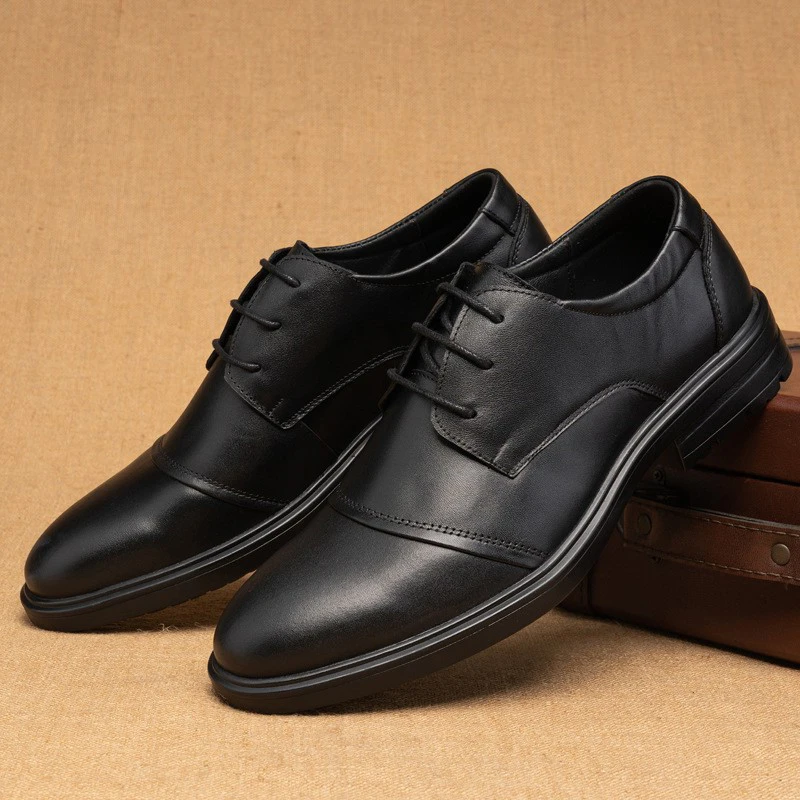 三接头商务正装皮鞋男真皮头层牛皮青年百搭英伦黑色系带软皮软底