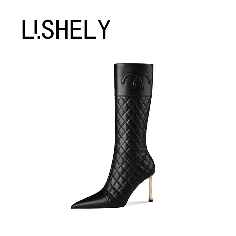 1102[香菱奈奈]8cm24冬时尚秋冬女鞋靴真皮高筒长筒靴小众显瘦