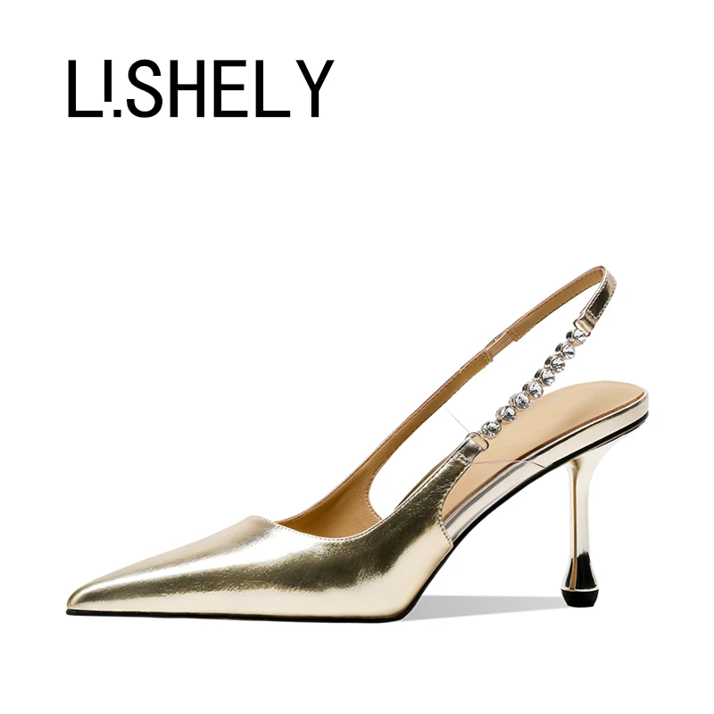 953[卡罗布朗]8cm尖头细高跟经典高贵轻奢女鞋后空凉鞋气质夏季