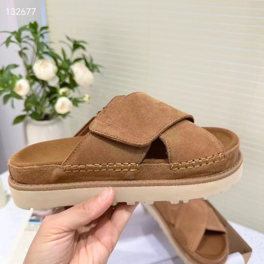 2024年韩版女士真皮厚底时尚凉拖舒适