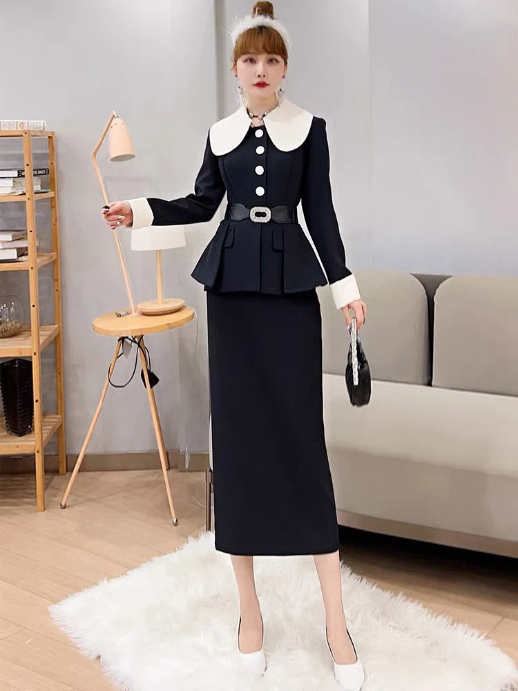 61213-A-9-1-1 气质娃娃领修身包臀显瘦减龄高腰垂坠感长袖连衣裙