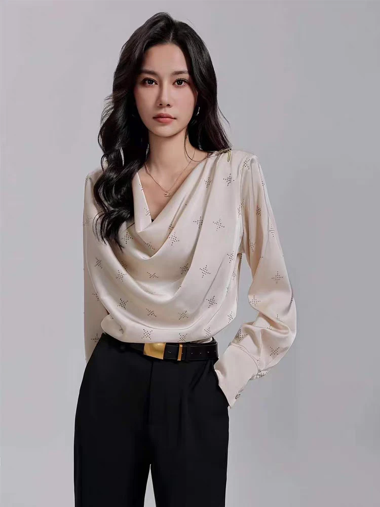 5867-A-10-4-2 高级感醋酸缎面长袖衬衫春季设计款轻熟显瘦单上衣