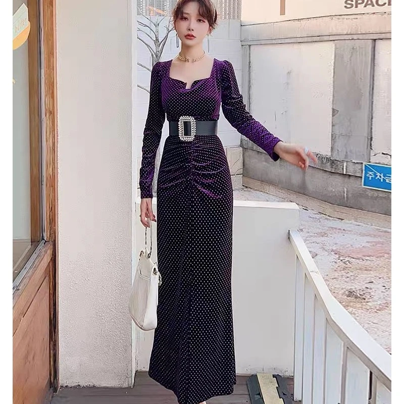 6028-A-9-8-2    金丝绒洋气减龄修身气质显瘦包臀遮肚子性感长袖