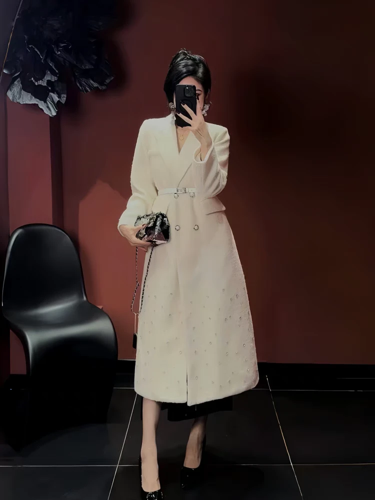 9902-A-7-2-2  法式设计原创设计大衣女装冬季新款中长款呢子外套