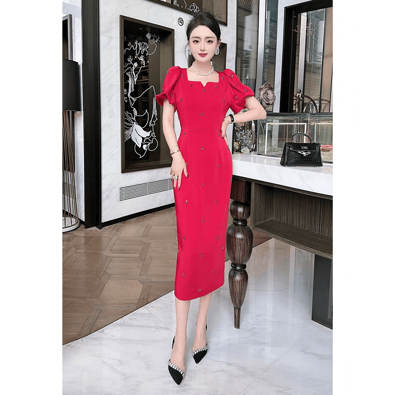 526-A-10-4-2      夏季新款重工订钻法式轻奢气质修身显瘦连衣裙