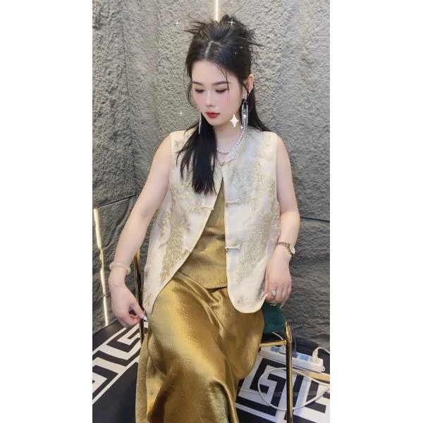 【国风二姐】(金丝雀)高端提花国风春秋新中式气质无袖外套马甲751