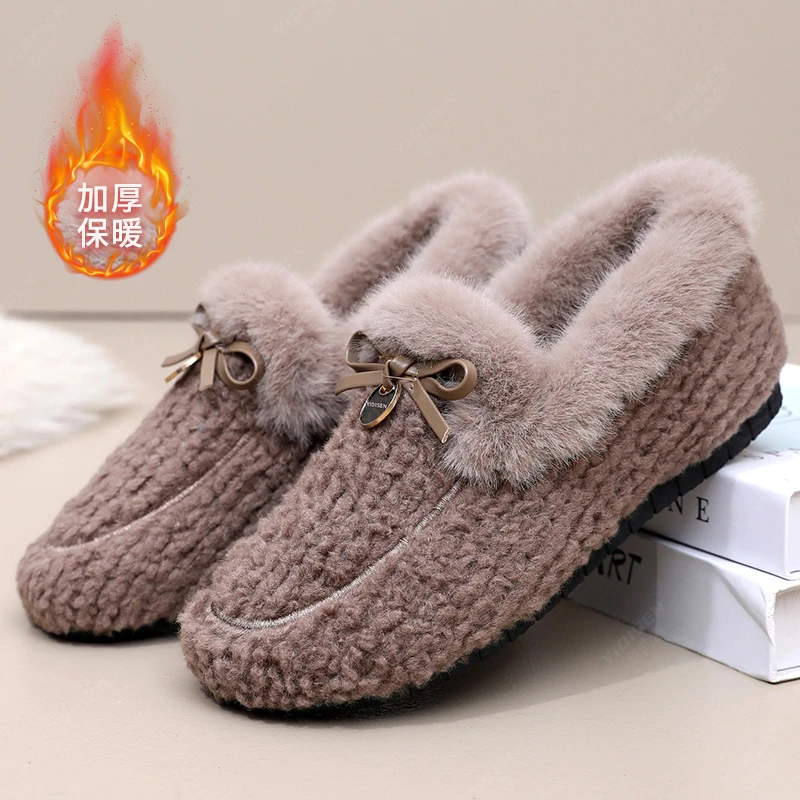 意迪森冬季百搭加厚保暖一脚蹬休闲棉鞋防滑毛毛鞋软底加厚豆豆鞋