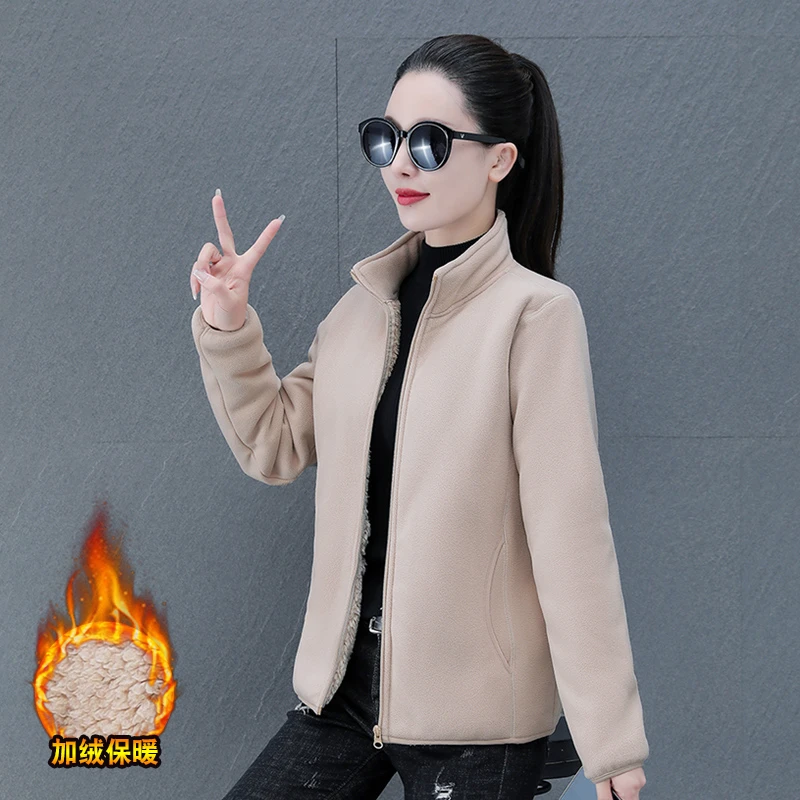 户外双层复合摇粒绒立领外套双面抓绒衣秋冬加绒加厚