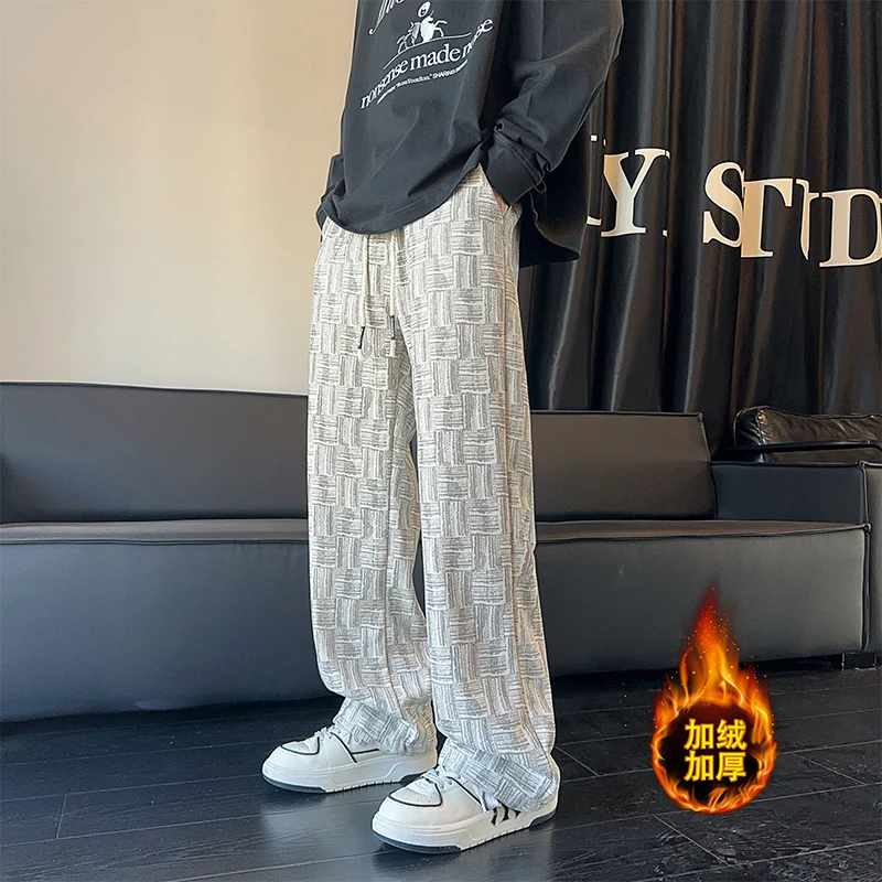 直筒灯芯绒裤子男秋冬款2024新款潮牌加绒运动卫裤宽松阔腿休闲裤