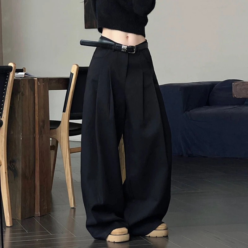 高腰阔腿裤女2025新款秋冬款宽松拖地直筒裤天丝羊毛加厚西装裤子