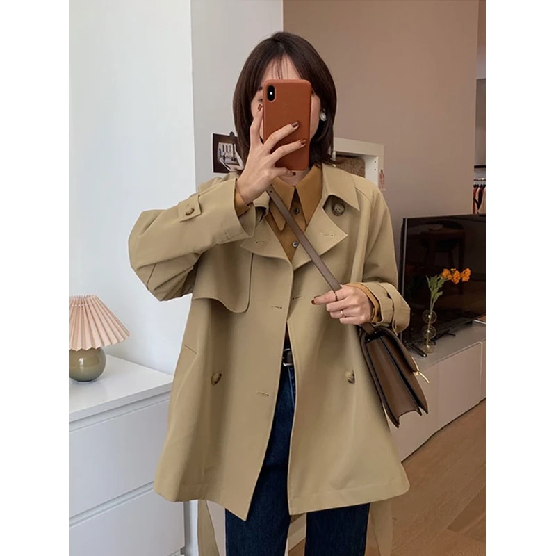 【F45】短款气质风衣小个子韩系休闲百搭卡其色高级感春秋外套女