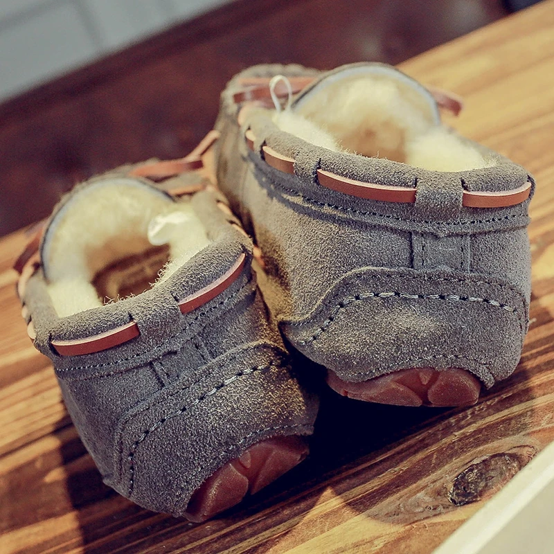 秋冬真皮豆豆鞋女加绒棉鞋防寒保暖防滑孕妇妈妈鞋蝴蝶结棉瓢鞋子