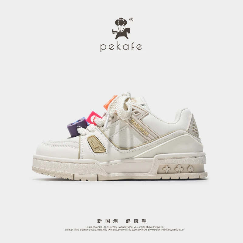 Pekafe儿童鞋子韩版潮流女童板鞋男童鞋防滑透气魔术贴运动休闲鞋