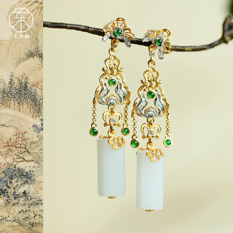 东方俪DOFUNLY【归月】和田玉方牌18K金设计款耳坠WYEZ雅韵