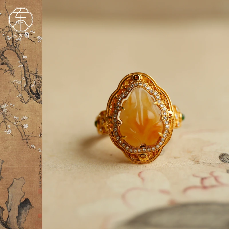 东方俪DOFUNLY【拂金河】和田玉蟾18K金戒指国风镶嵌ZLJZ雅韵