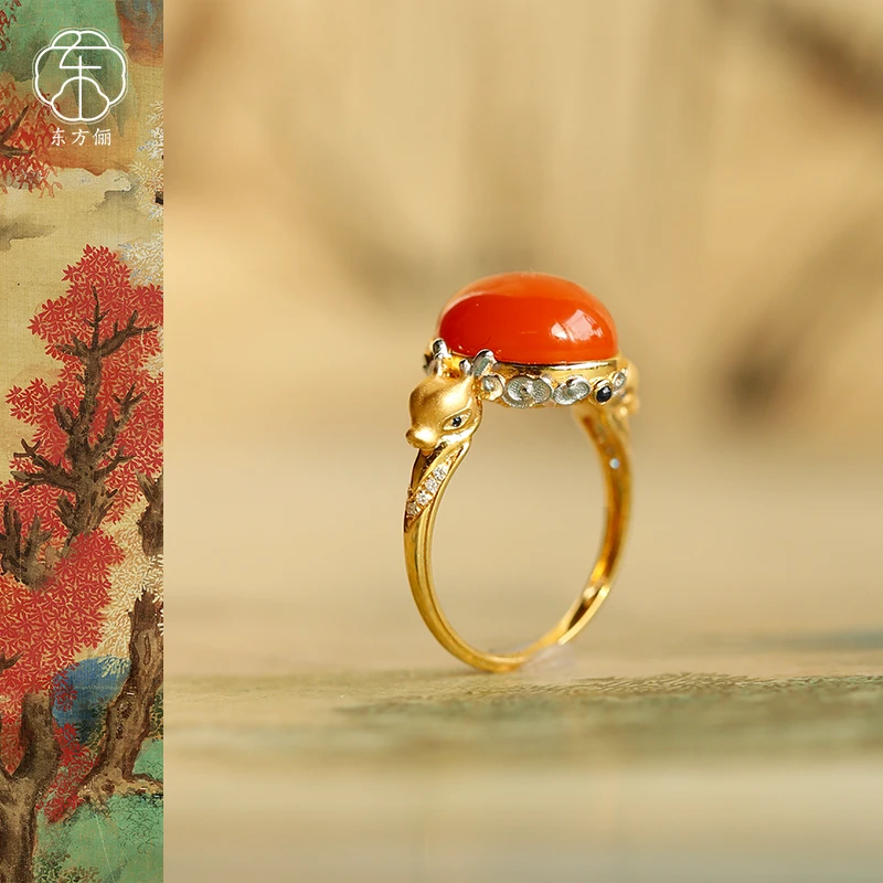 东方俪DOFUNLY【意君知】天然南红平安扣18K金戒指轻奢镶嵌NHJZ雅韵