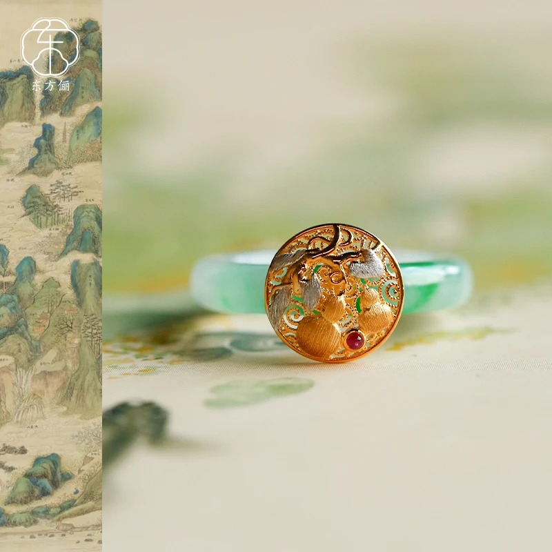 东方俪DOFUNLY【咏春茶】翡翠指环戒指18K金国风古法镶钻FCJZ雅韵