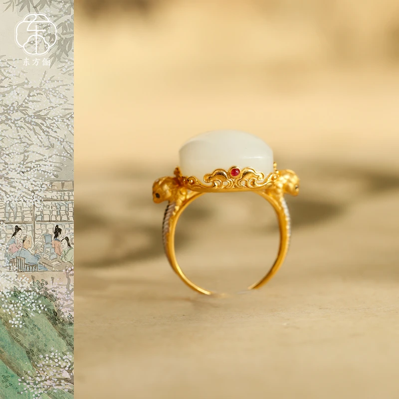 东方俪DOFUNLY【清如水】和田玉方形18K金戒指设计款WYJZ浮岚