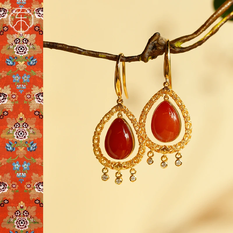 东方俪DOFUNLY【霞光归】天然南红水滴18K金耳坠设计款NHEZ雅韵