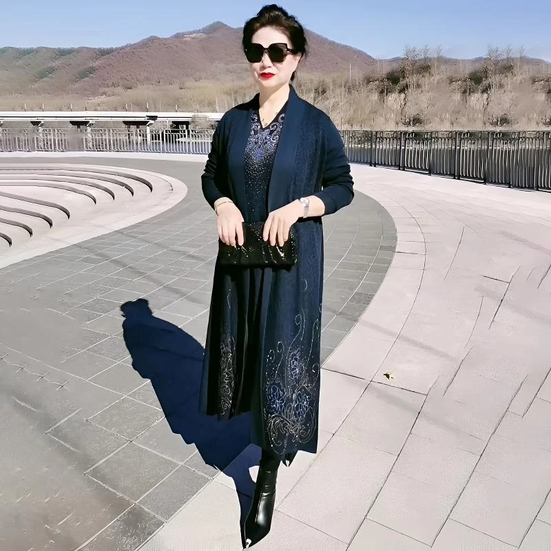 婆婆妈妈婚宴婚礼高端国风冬装礼服重工提花针织两件套网红同款