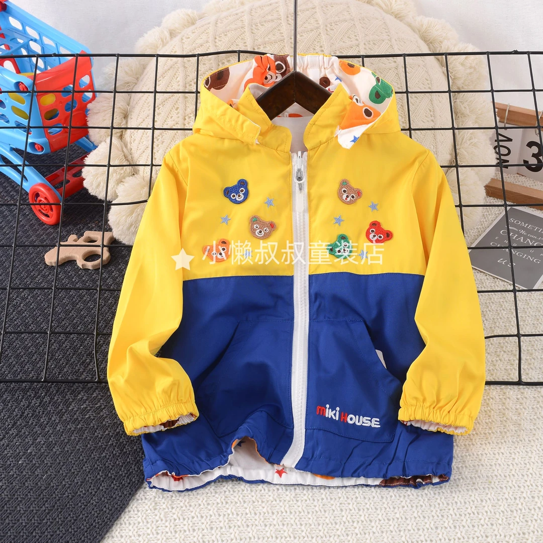 小熊拼色外套连帽双面穿2色