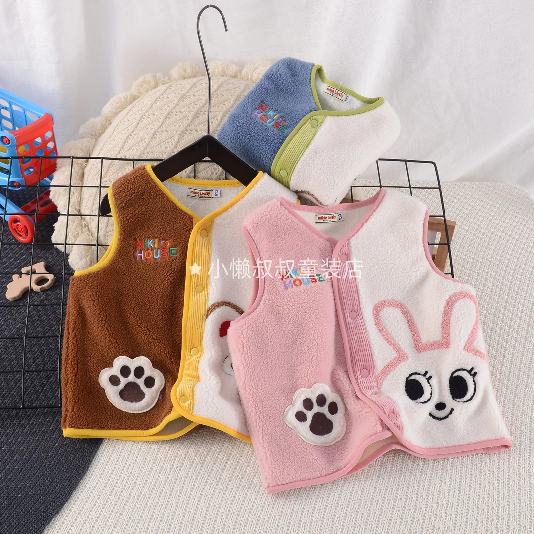 宝宝秋冬卡通刺绣大眼仔熊双面加绒马甲