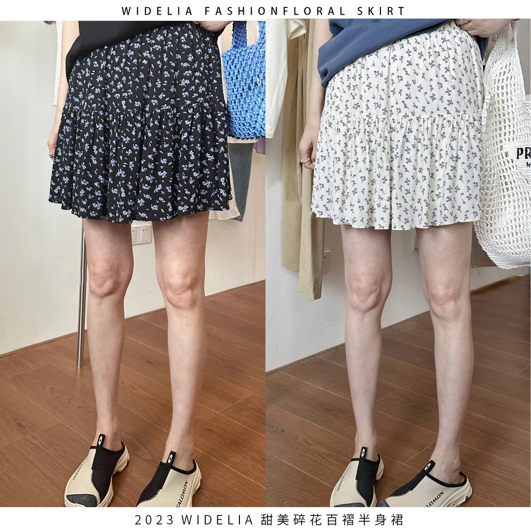 widelia夏季裙裤7500碎花裙女甜美百褶半身裙显瘦短裙花裙子