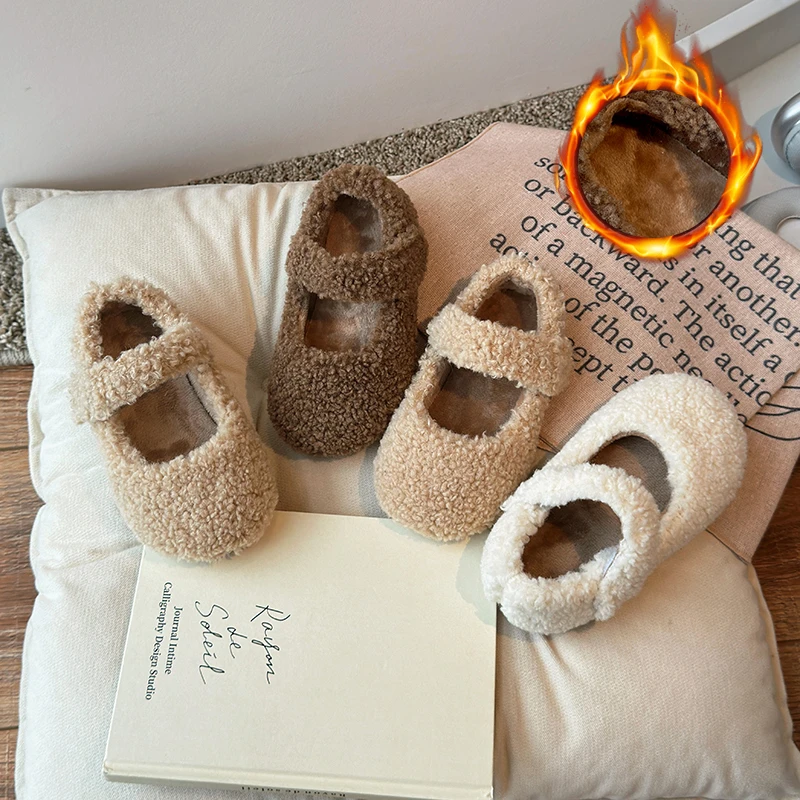 女童棉鞋2024秋冬新款宝宝二棉鞋保暖韩版羔毛绒鞋超轻加绒小皮鞋