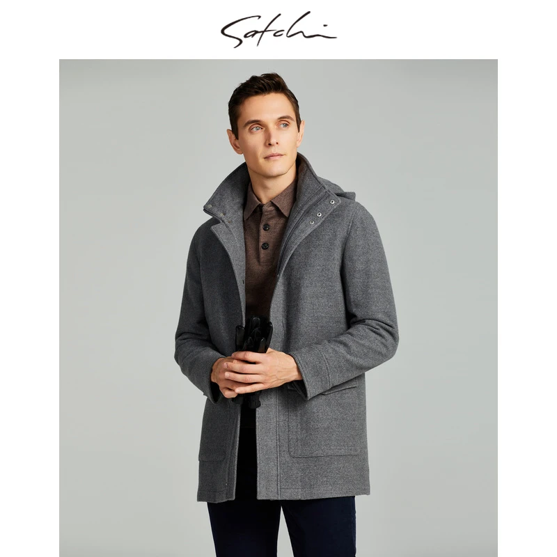 【绵羊毛大衣】SATCHI男装商场同款男士毛呢大衣冬季新款保暖外套