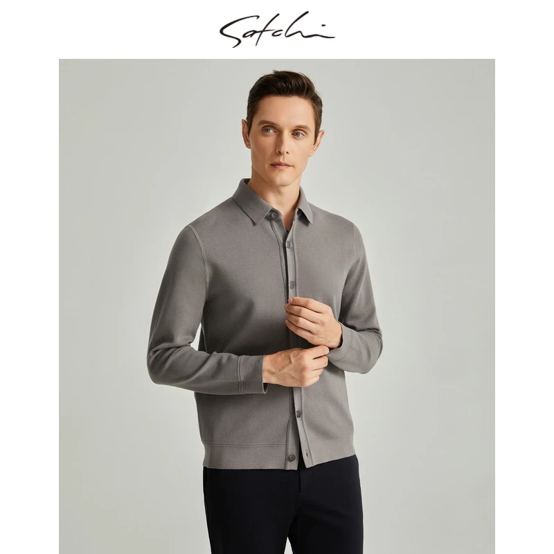 【翻领开衫】Satchi男装男士针织开衫新款商务休闲高端保暖毛衣外套